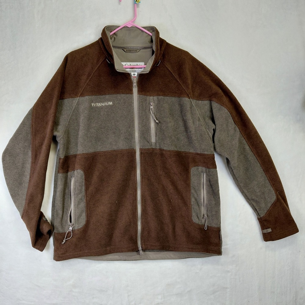 Columbia Titanium Fleece Jacket Mens XL Brown Olive Green Full Zip Interchange